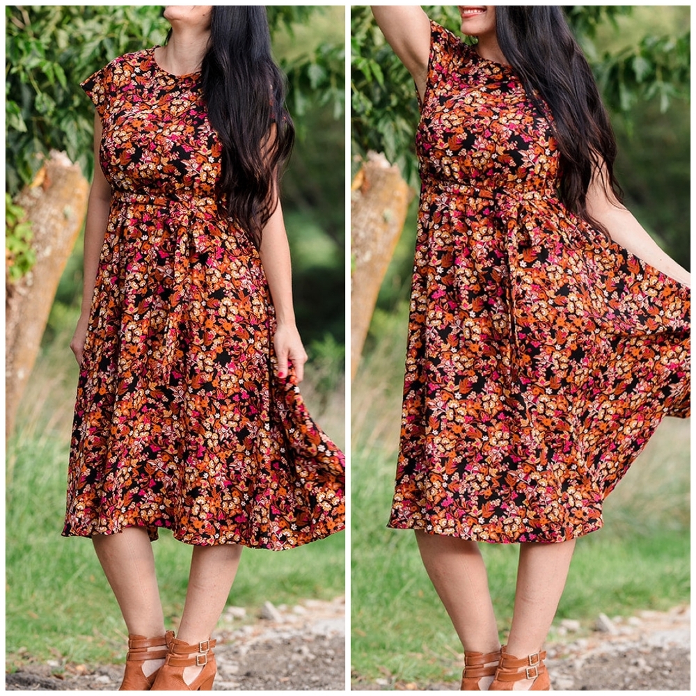 FEW LEFT❗️SUGARLIPS Honey Blossom Black Midi Dress - Picture 5 of 10